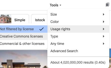 Google Image License Screenshot
